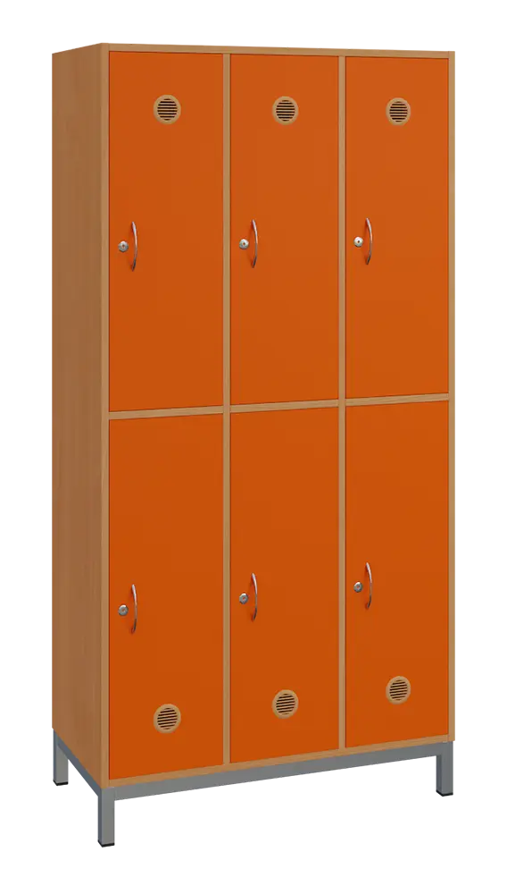 SBS-2233 šatní skříň 6-boxová, 1800x900x400 mm, kovové nohy, korpus buk royal, dvířka pomeranč